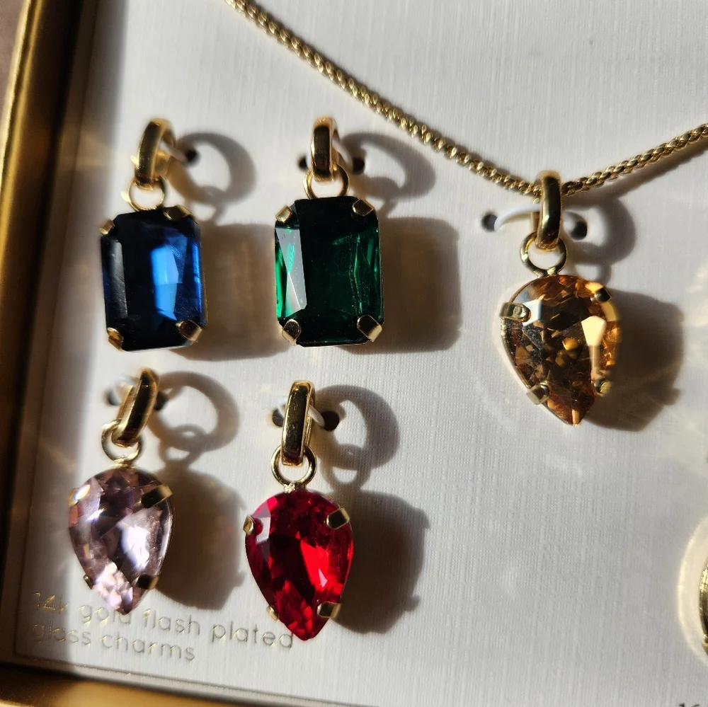 Unwritten Interchangable Pendant Glass Charms Necklace Earrings Colored Gems NWT